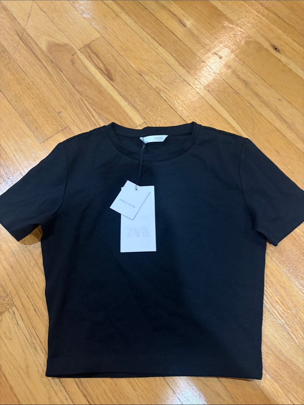 NWT Zara Black Short-Sleeve Crew Neck Tee Size XS